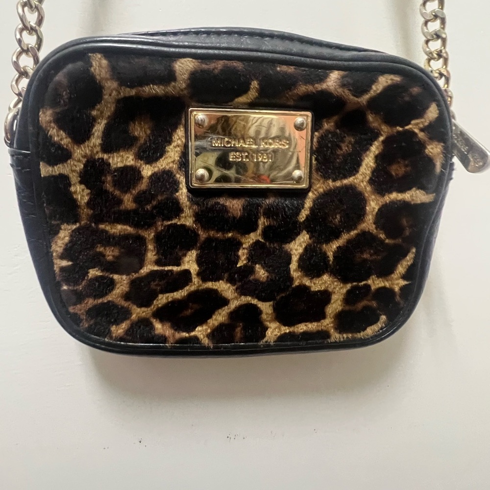 Michael Kora cheetah calf hair cross body purse